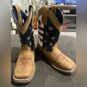 Patriotic Kids Cowboy Boots - Tan, Blue, and White